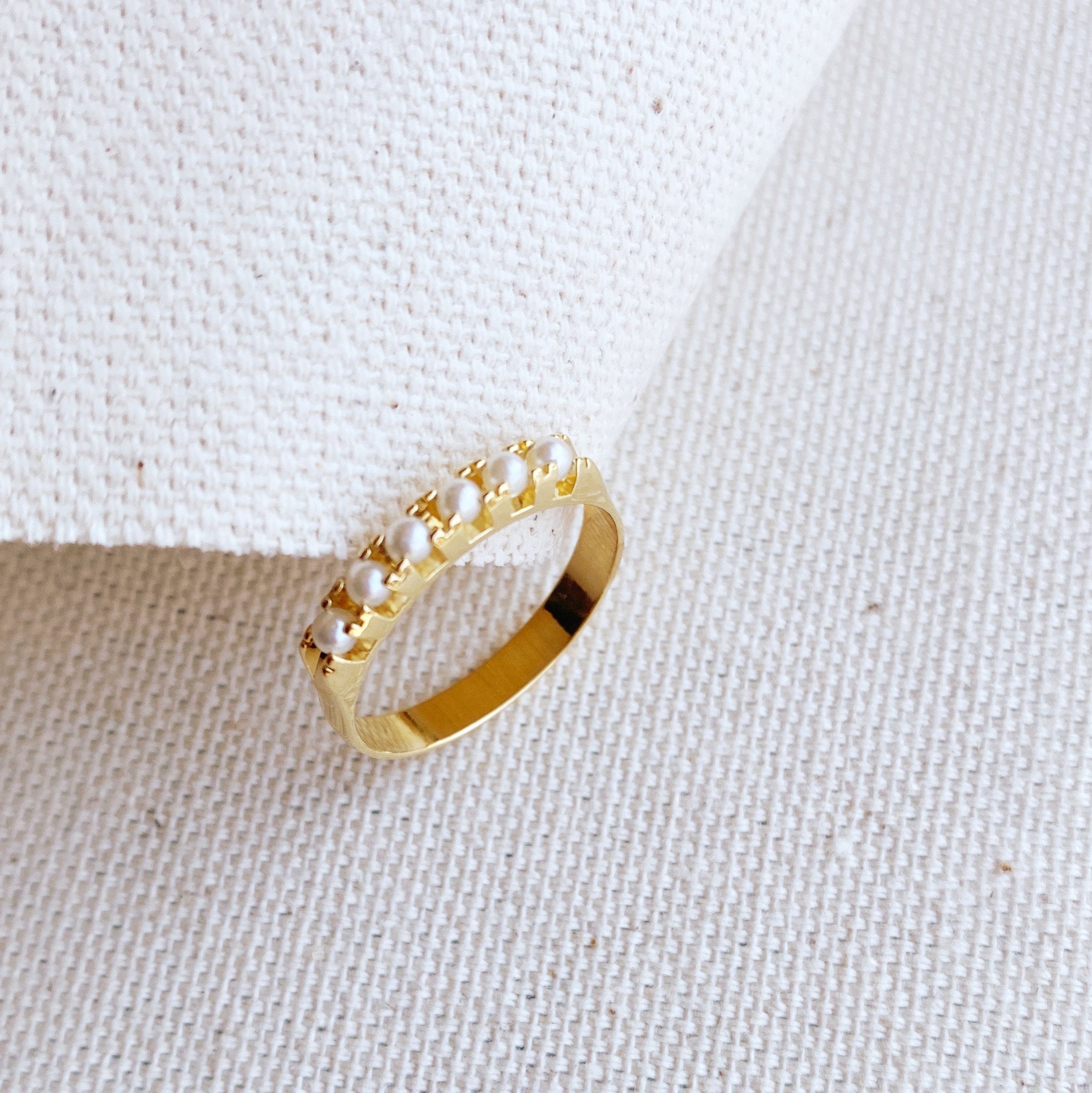 18K Gold Filled Small Synthetic Pearls Ring - Elegant Stackable Jewelry for Women, Perfect for Weddings, Parties & Everyday Wear