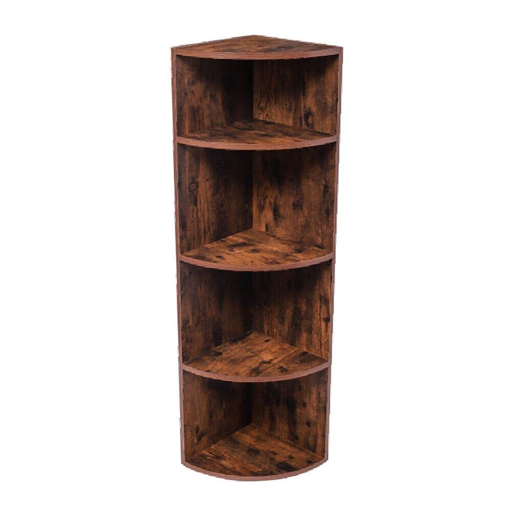 4-Tier Wooden Corner Shelf - Wall Mounted Bookcase & Storage Rack for Home Office, Living Room, Bedroom - Perfect for Books, Decor, Magazines & Organizing Small Spaces