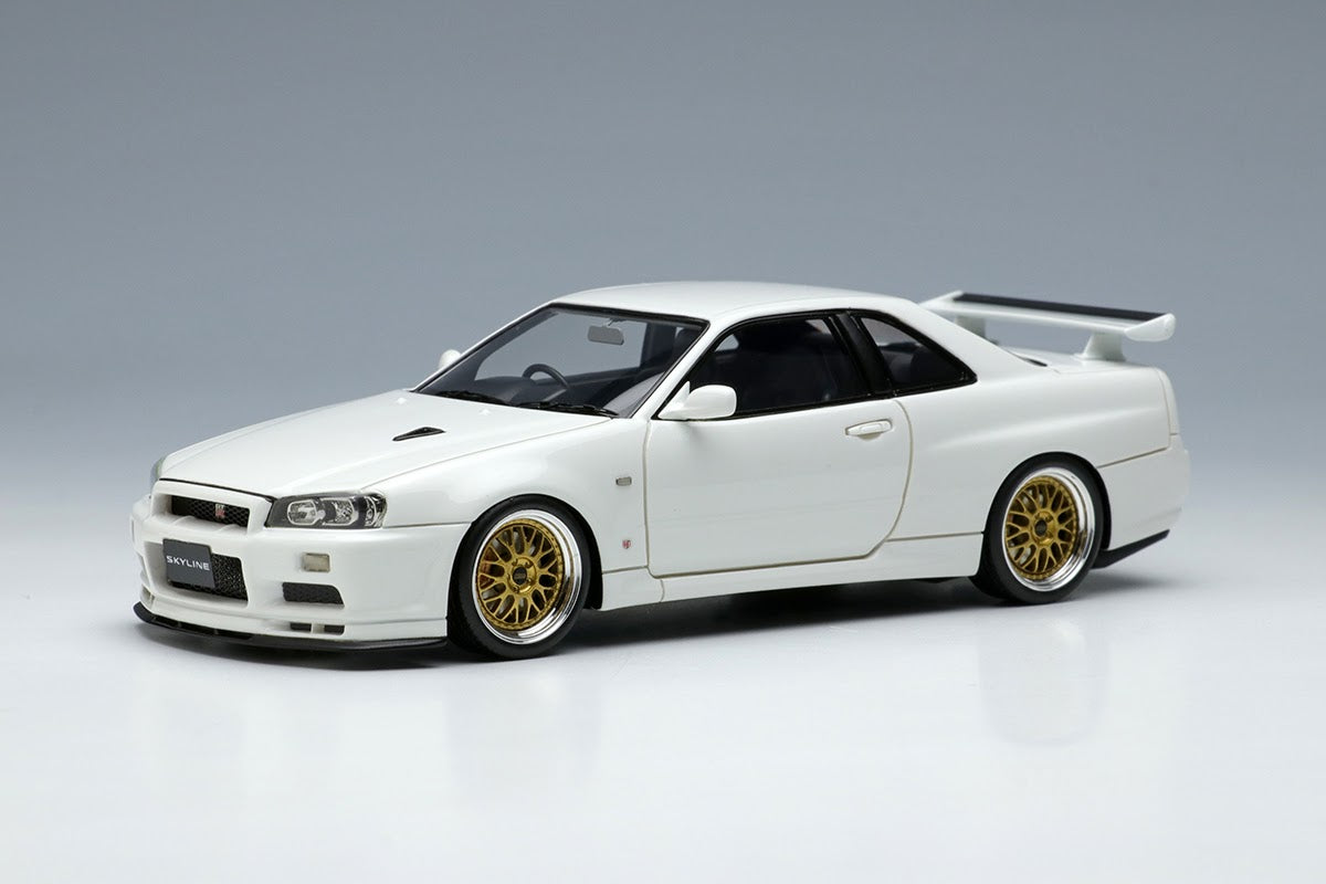 **PREORDER - 1:43 Scale Nissan Skyline GT-R (BNR34) V-Spec II 2000 Diecast Model Car - White with BBS LM Wheels - Collectible for Car Enthusiasts & Display**    *(Perfect for Showcases, Gifts, or Anime & Racing Fans Collections)*