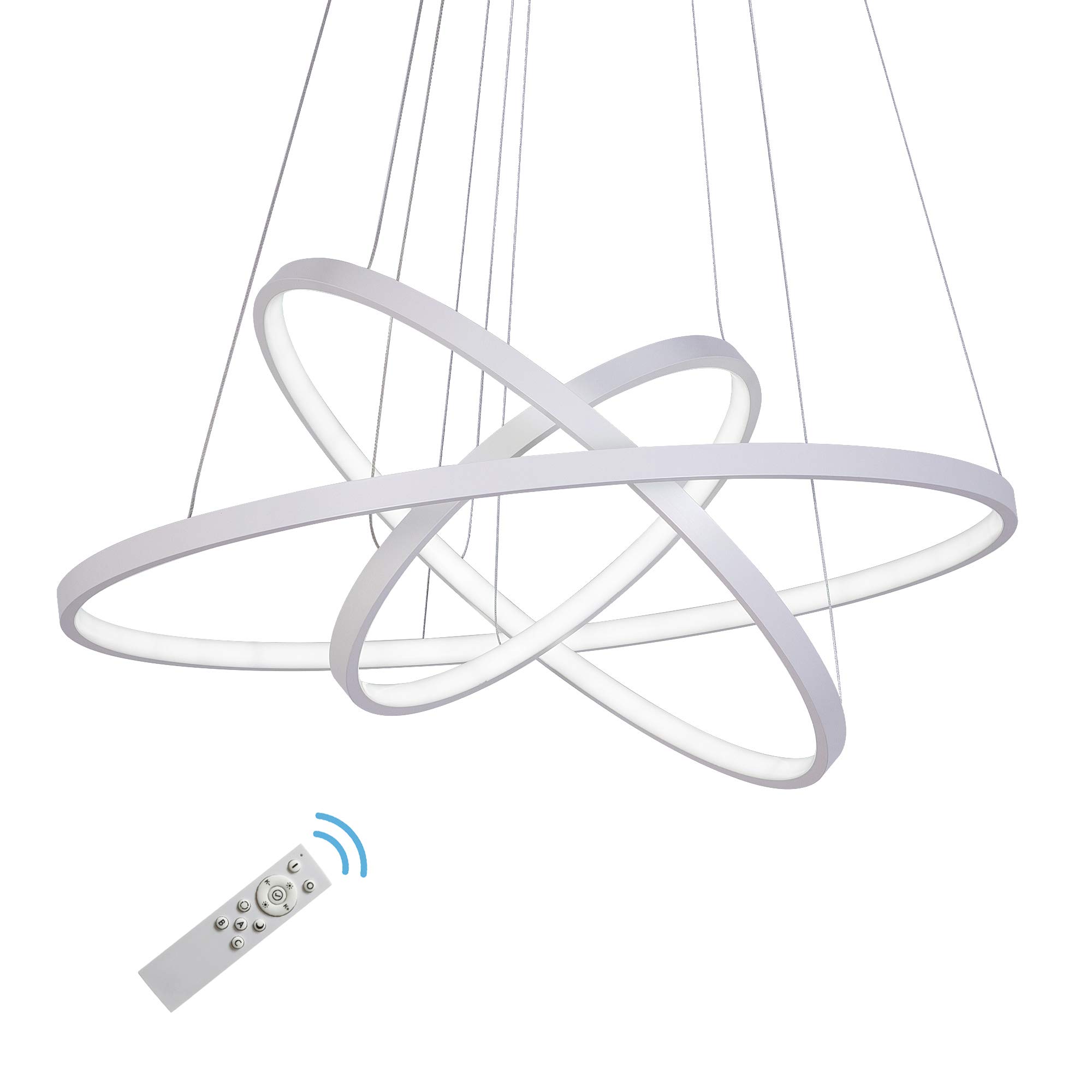 Modern Dimmable LED Chandelier Lighting - 3 Ring Contemporary Pendant Light Fixture for Dining Room, Living Room, Foyer & Bedroom | Cool White Hanging Ceiling Light for Home Decor & Ambiance
