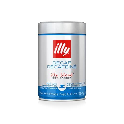 Illy Decaf Ground Coffee - Medium Roast, 8.8oz Tin | Premium Italian Decaffeinated Coffee Beans for Home Brewing | Perfect for Drip Coffee Makers & Espresso Machines