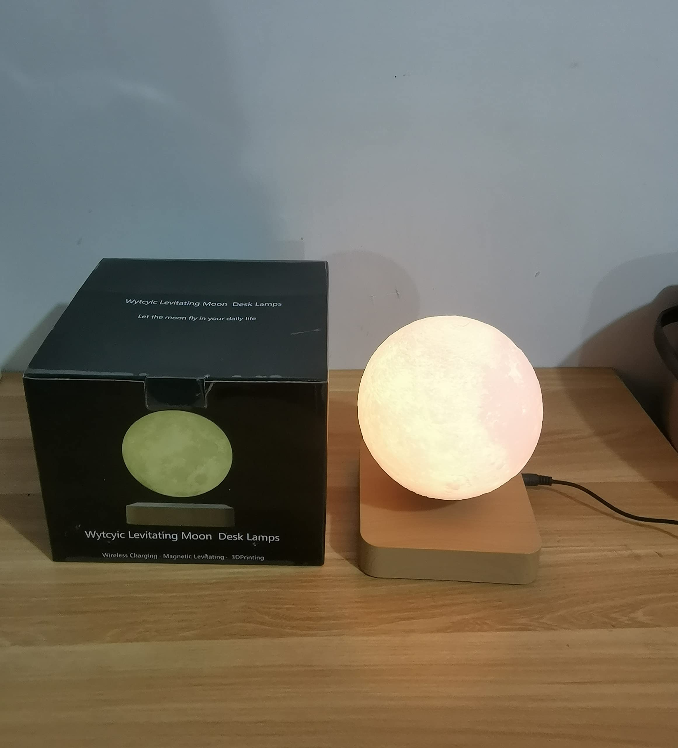 Wytcyic Magnetic Levitating Moon Lamp - 3D Printed Floating Moon Light with Spinning Effect, USB Powered Night Light for Home Office & Bedroom Decor - Perfect Unique Gift for Birthday, Christmas, Housewarming - Create Romantic Ambiance for Bedrooms, Living Rooms & Meditation Spaces