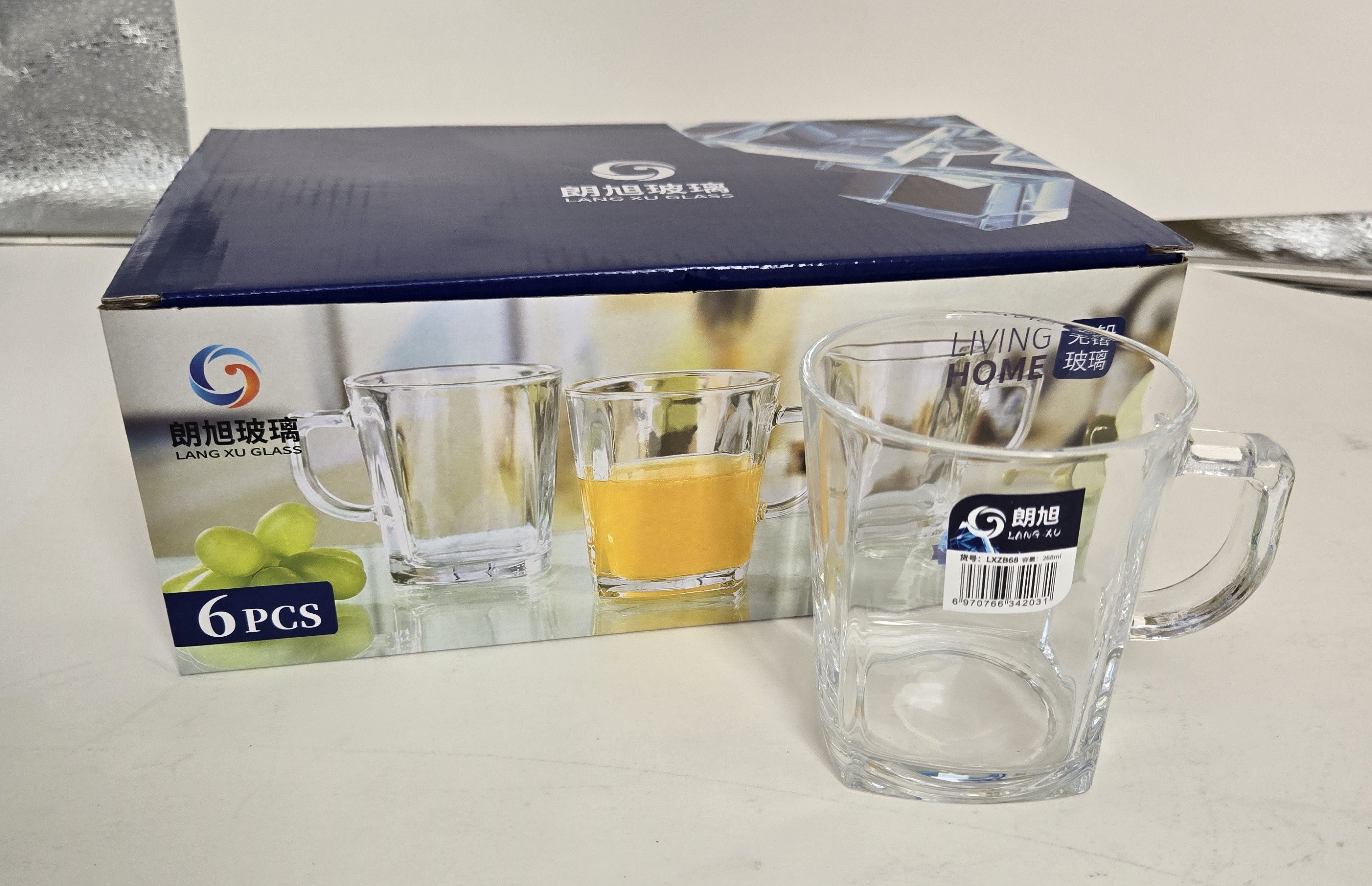 6-Piece Tea Glass Set - Durable Clear Glass Cups for Hot & Cold Beverages - Perfect for Tea, Coffee, Juice, and Iced Drinks at Home, Office, or Cafe