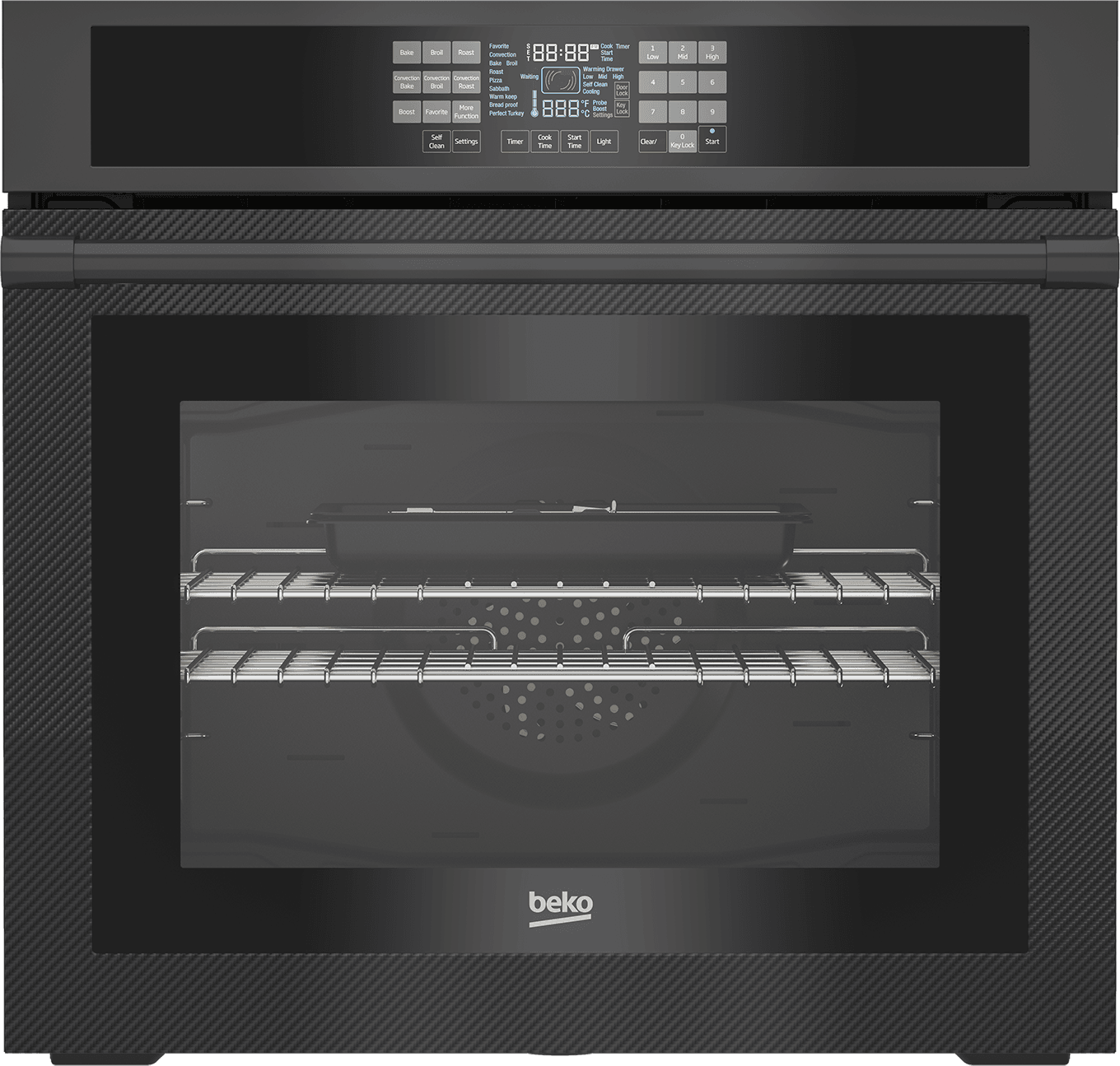 Beko WOS30200CF 30 Inch Built-in Single Wall Oven with Carbon Fiber Finish - Perfect for Modern Kitchens, Baking & Roasting