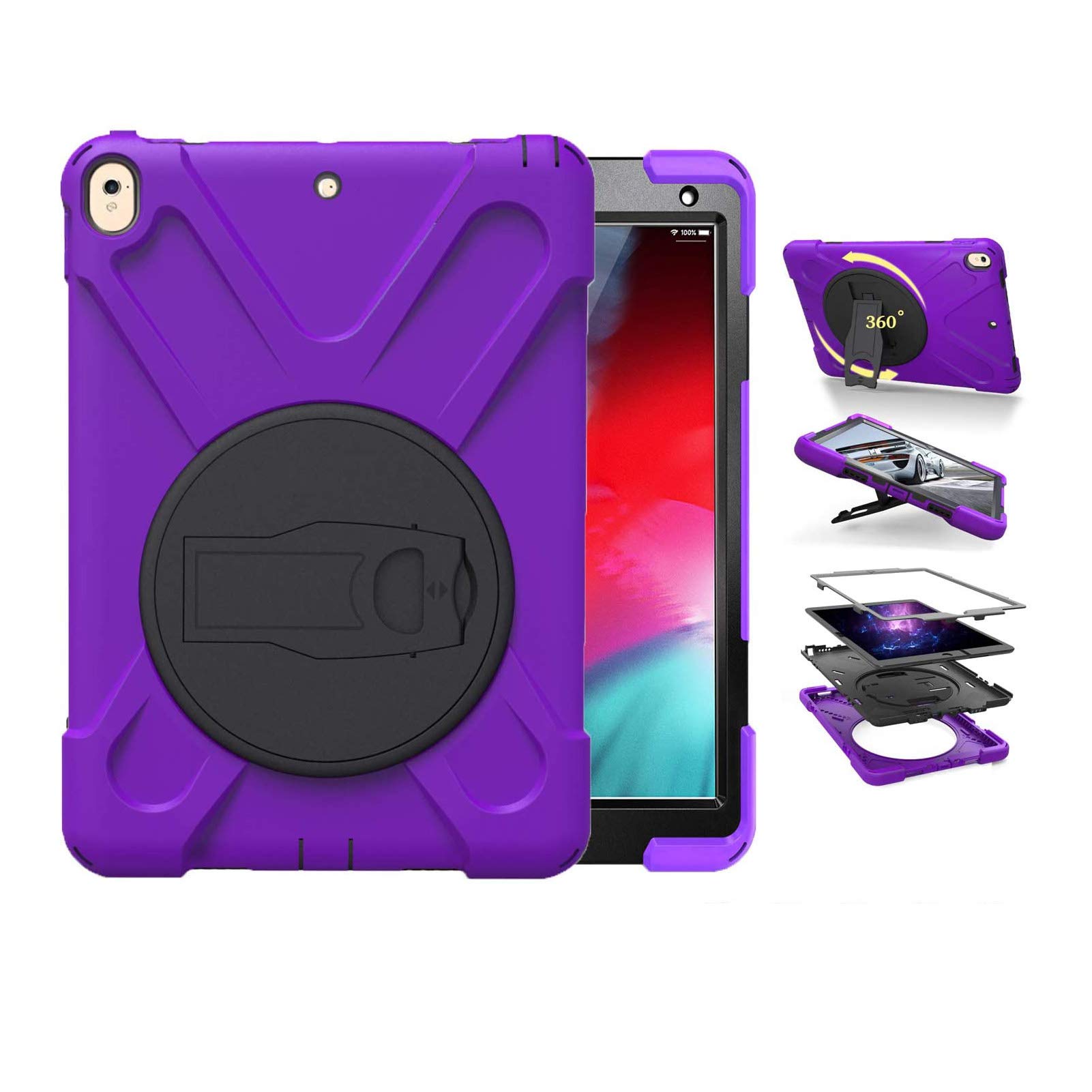 Durable Shockproof iPad Pro 10.5 Case (2017) & iPad Air 3 Case (2019) with Stand, Handle & Strap - Heavy Duty Protective Rubber Cover for 10.5 Inch iPad Air 3rd Generation - Purple | Perfect for Kids, Travel & Outdoor Use