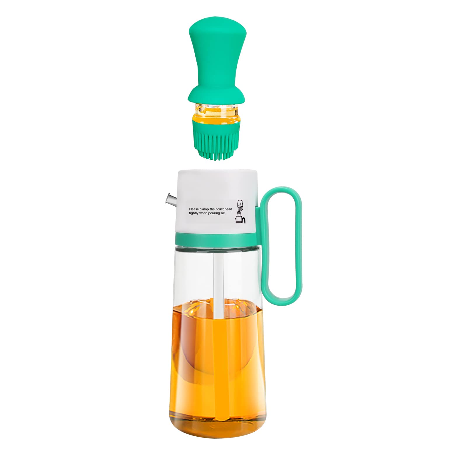 2-in-1 Oil Dispenser Bottle with Silicone Brush - Precise Measuring Glass Dropper for Kitchen, BBQ, Baking & Air Fryer - Leakproof Olive Oil Bottle (Green) - Perfect for Salad Dressing, Marinades & Cooking