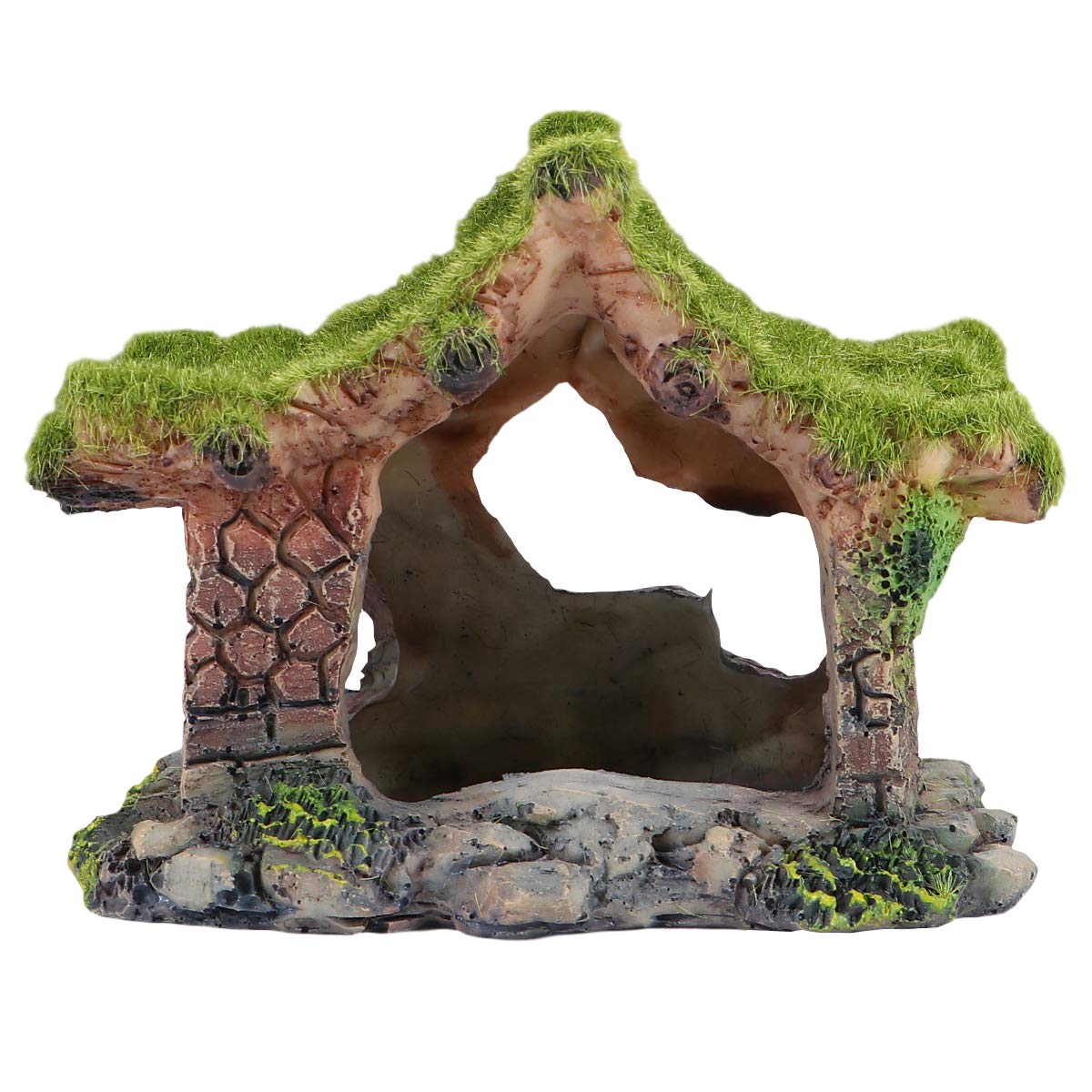 ULTECHNOVO Aquarium Decor - Resin Fish Tank Ornament, Moss House Design, Hiding Cave for Fish & Shrimp - Perfect for Aquascaping, Betta Fish Shelter & Tropical Tank Decoration (Ideal for Home & Office Aquariums)