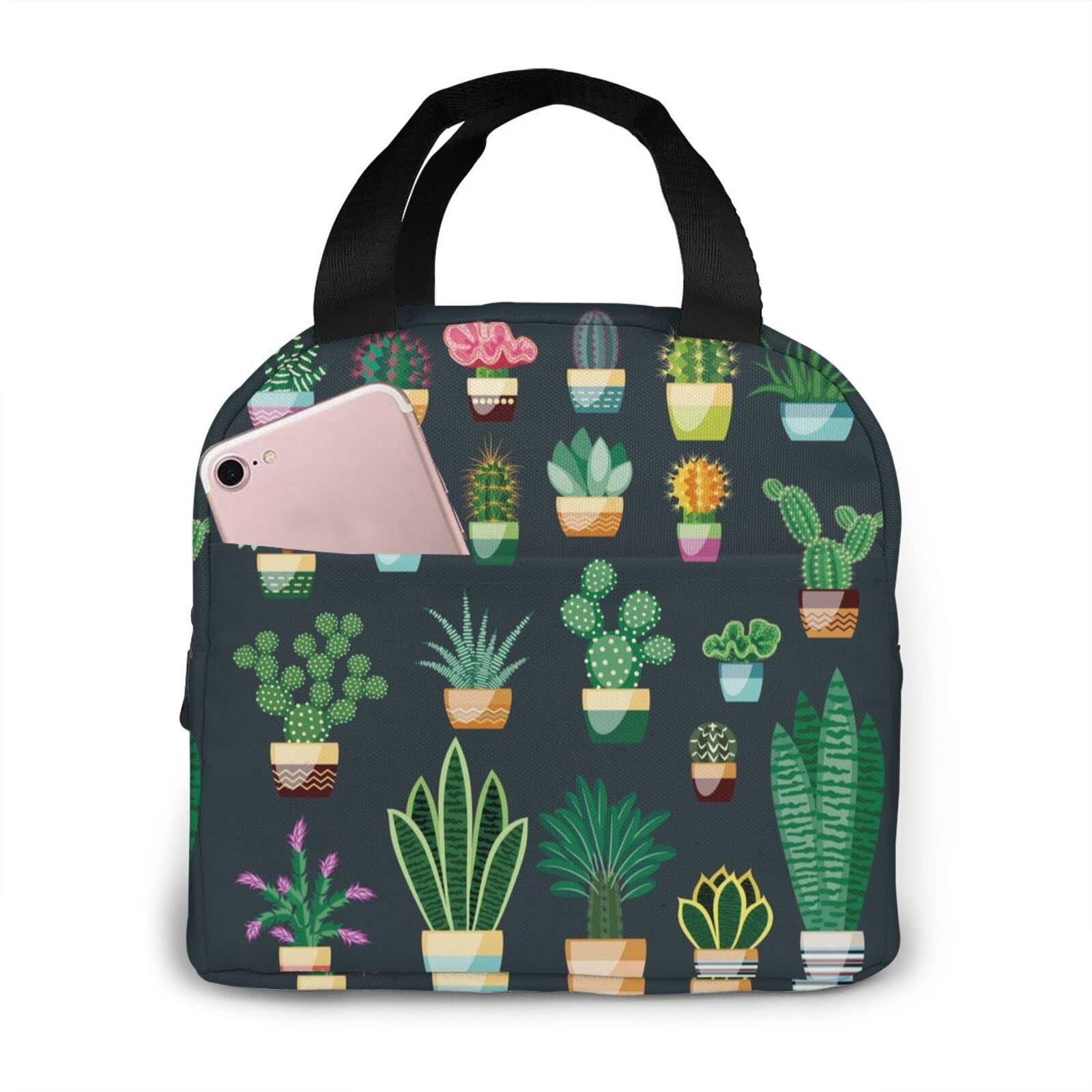 Insulated Cactus & Succulents Lunch Tote Bag for Women & Men - Reusable Eco-Friendly Lunch Box Container for Work, School, Picnics & Outdoor Activities