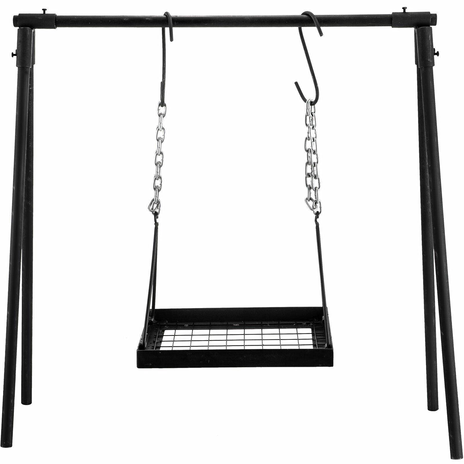 **BebLP 37-Inch Camp Cooking Stand & Swing Grill - Heavy-Duty Steel Outdoor Grill Table with Prep Surface | Perfect for Camping, BBQ, Picnics & Backyard Cooking**