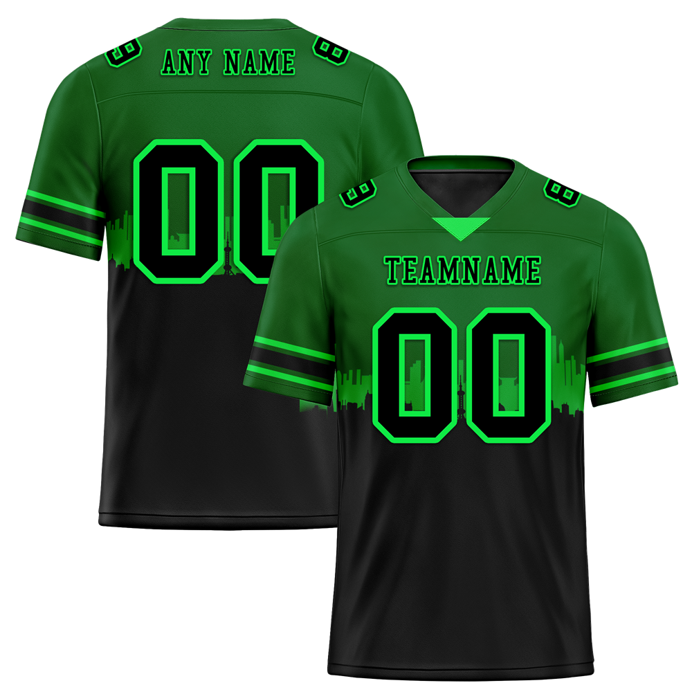 Custom Green & Black Graffiti Football Jersey - Personalized Authentic Soccer Uniform FBJ02 - Perfect for Game Day, Fan Events & Streetwear Fashion