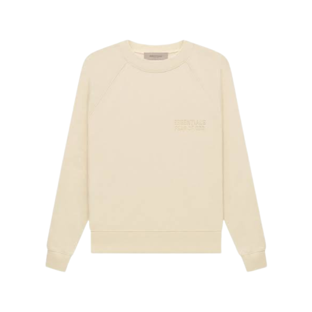 Fear of God Essentials Logo Flocked Crewneck Sweater in Eggshell - Stylish & Comfortable for Casual Wear & Street Fashion