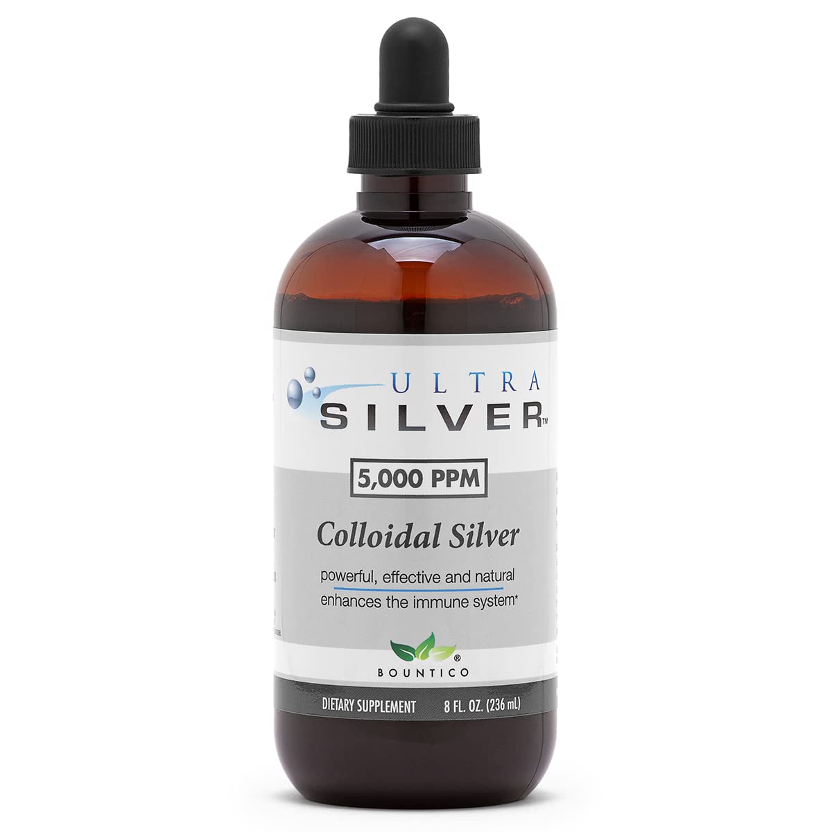 Ultra Silver® Colloidal Silver Supplement | 5,000 PPM, 8 Oz (236mL) in 2 Glass Bottles with Dropper | Immune Support Mineral Supplement | Pure Colloidal Silver for Daily Wellness & Immune Boost