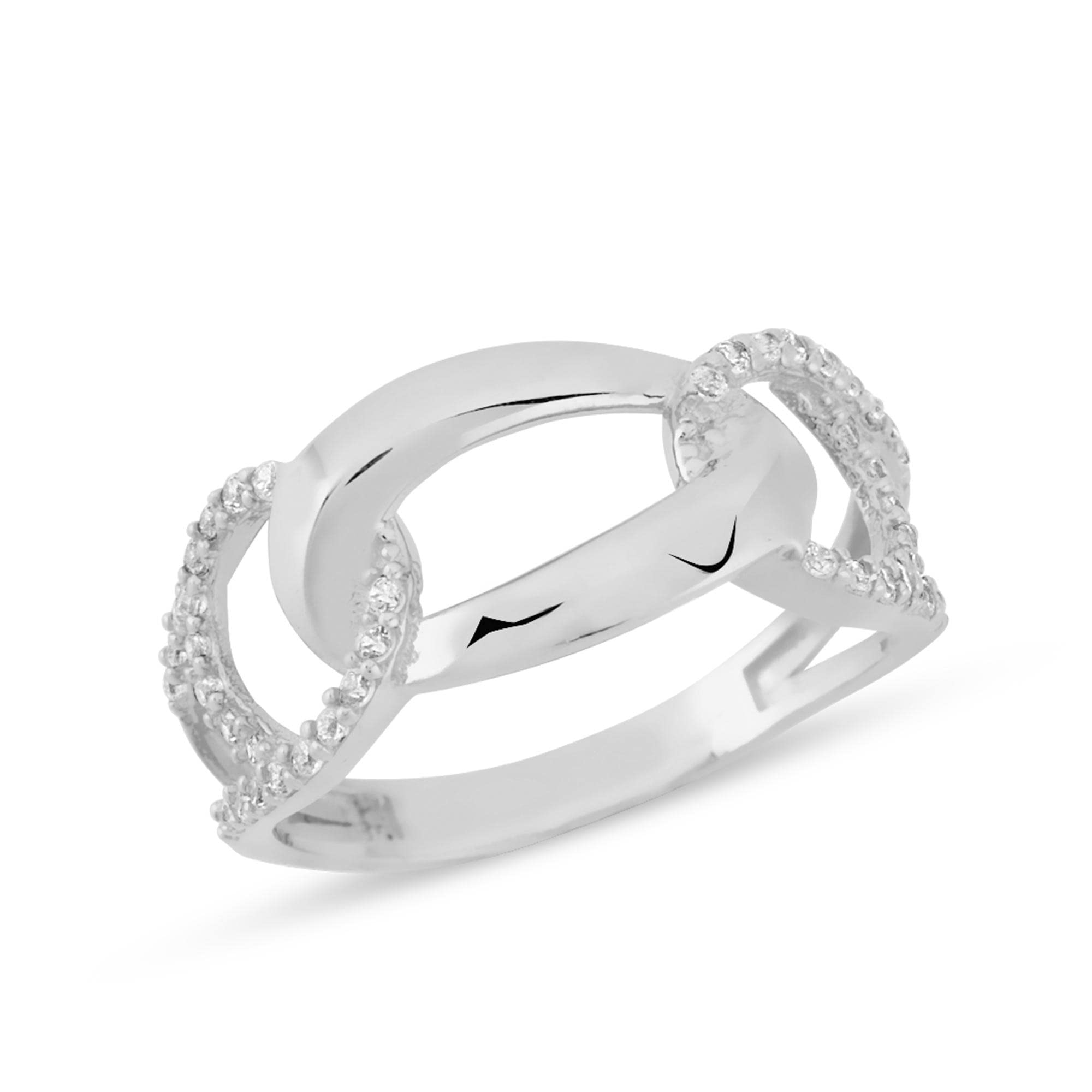 14K Solid Gold Dainty Stacking 9mm Curb Link Rings with Round Cubic Zirconia - Elegant Chain Design in Yellow, White & Rose Gold | Delicate Women's Jewelry for Everyday Wear, Stackable Rings for Teens & Adults | Perfect Gift for Her, Mom, Sister & Friends | Size 4.5-12 | Ideal for Office, Date Night & Special Occasions