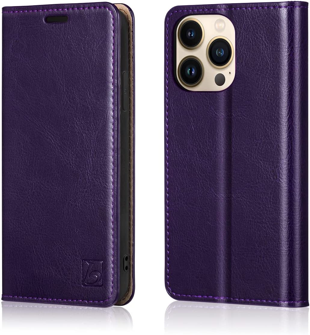 Premium Genuine Leather iPhone 14 Pro Max Wallet Case - Slim Protective Cover with Card Slots for Daily Use & Travel