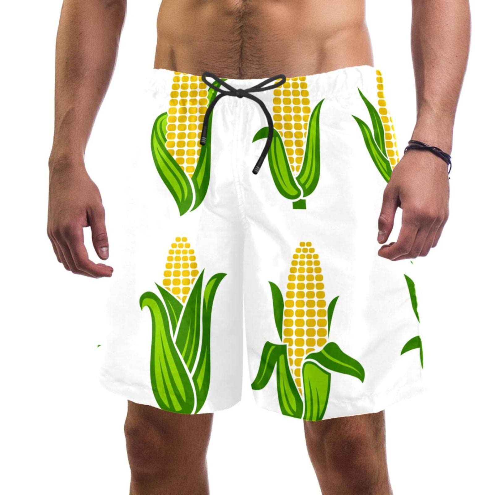 SOLJEOP Men's Quick-Dry Swim Trunks with Pockets - Elastic Waist Board Shorts for Beach, Pool & Water Sports | Comfortable Corn Ear Print Swimwear