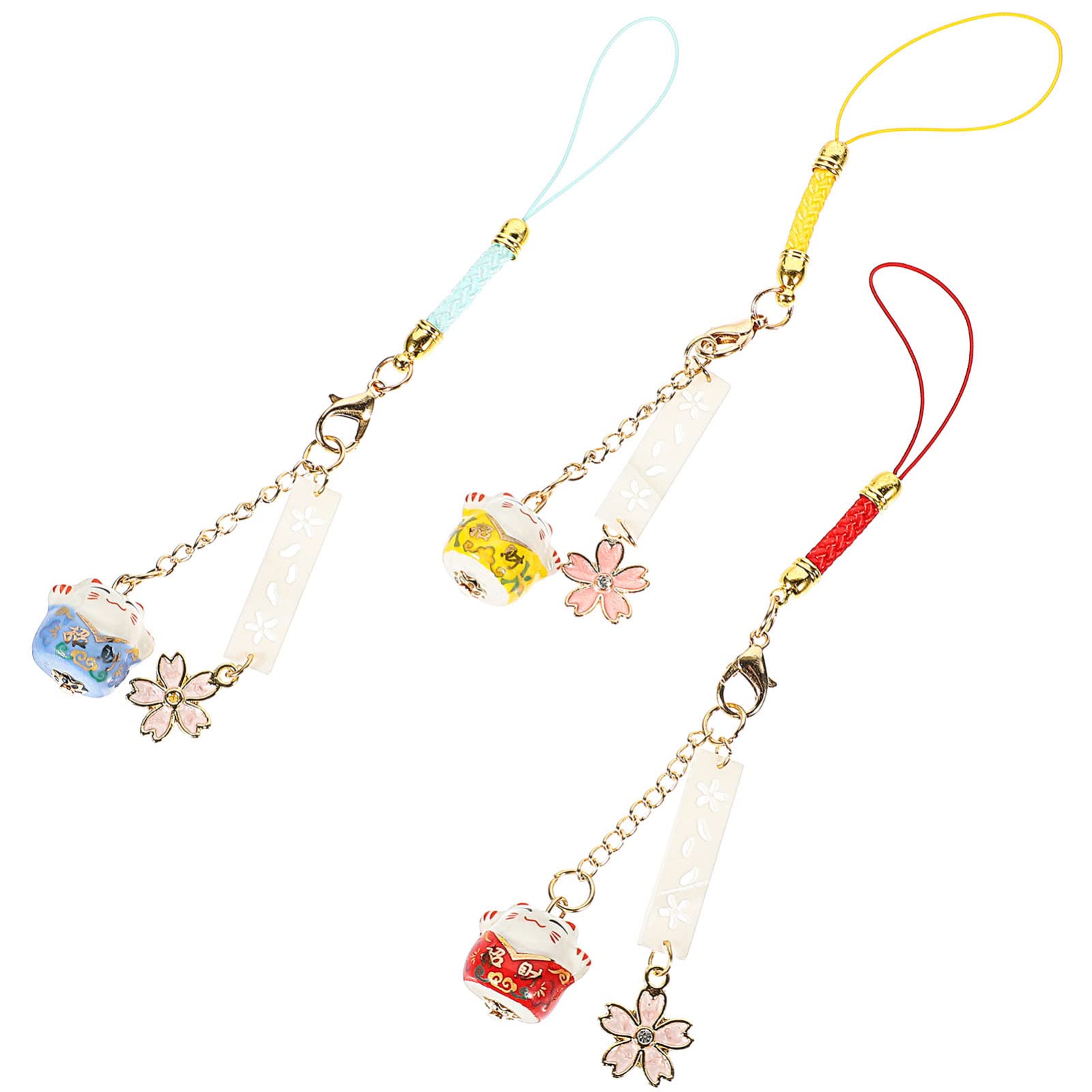 3Pcs Lucky Cat Phone Lanyard Keychain - Maneki Neko Fortune Charm for Smartphones, Cameras, Keys & Backpacks | Cute Japanese Good Luck Mascot for Office, Home & Travel Accessories