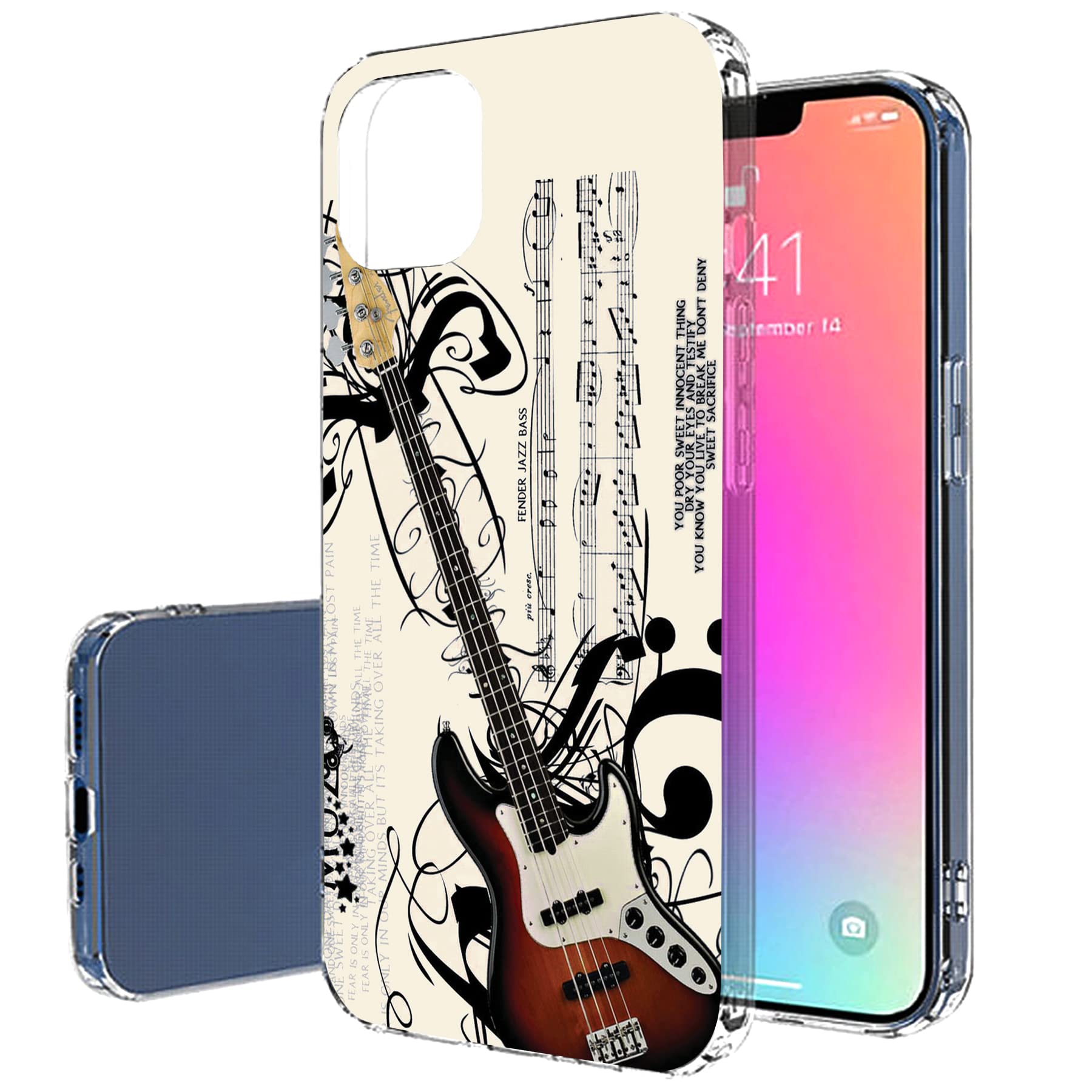 VIBECover Slim Protective Case for Apple iPhone 13 Pro - Flexible TPU Cover with Total Guard Technology - Guitar Design - Perfect for Everyday Use, Travel & Music Lovers