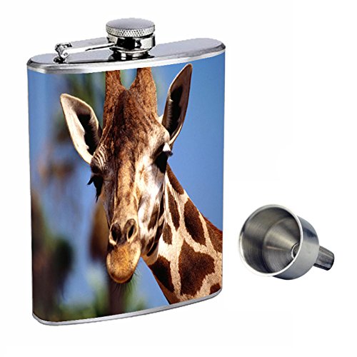 Premium 8oz Stainless Steel Whiskey Flask with Free Funnel - Elegant Giraffe Design - Perfect for Outdoor Adventures, Camping & Gifts (D-002)