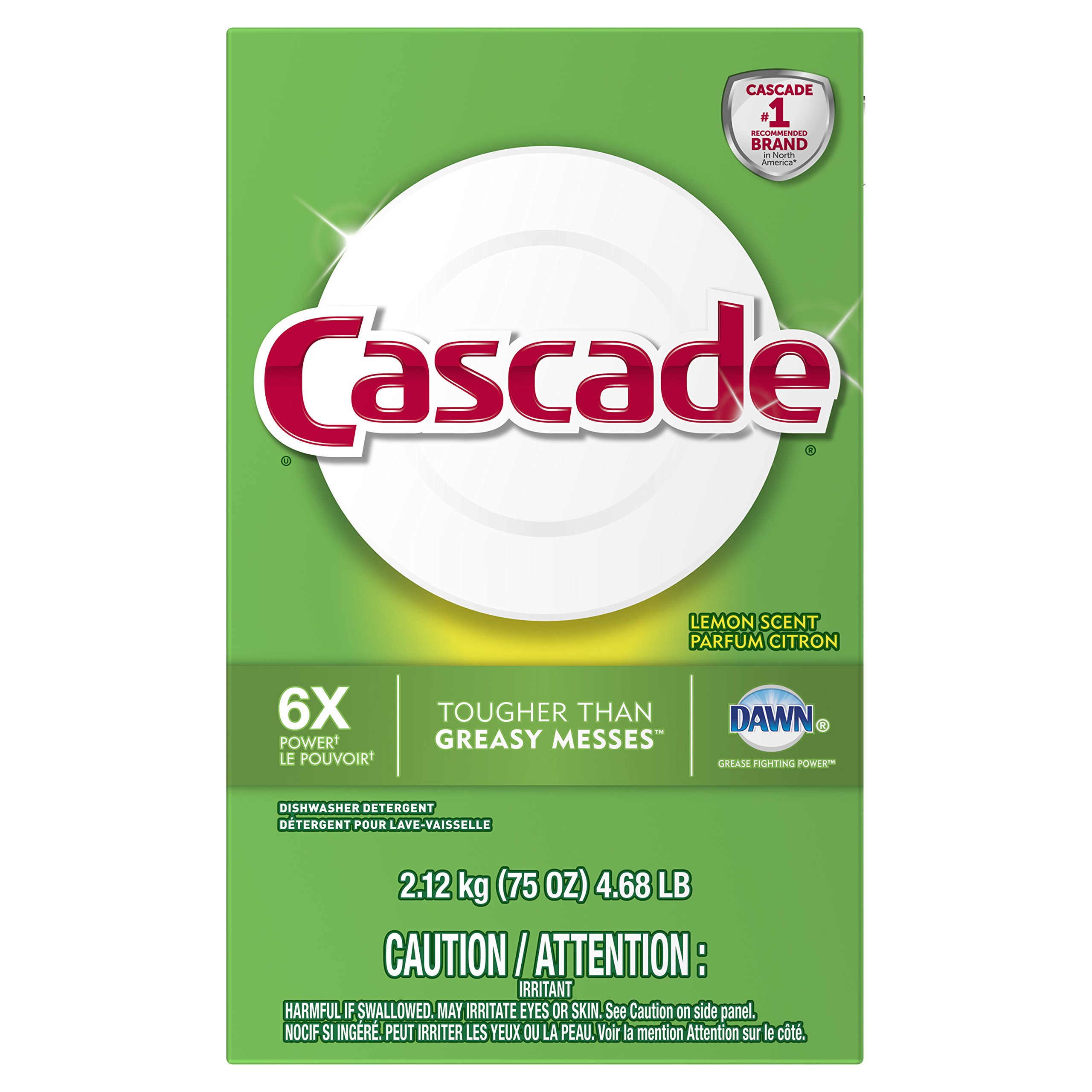 Cascade Lemon Scent Dishwasher Detergent Powder - 75 oz | Effective Cleaning for Dishes, Glassware & Cookware | Ideal for Home Kitchens & Restaurants