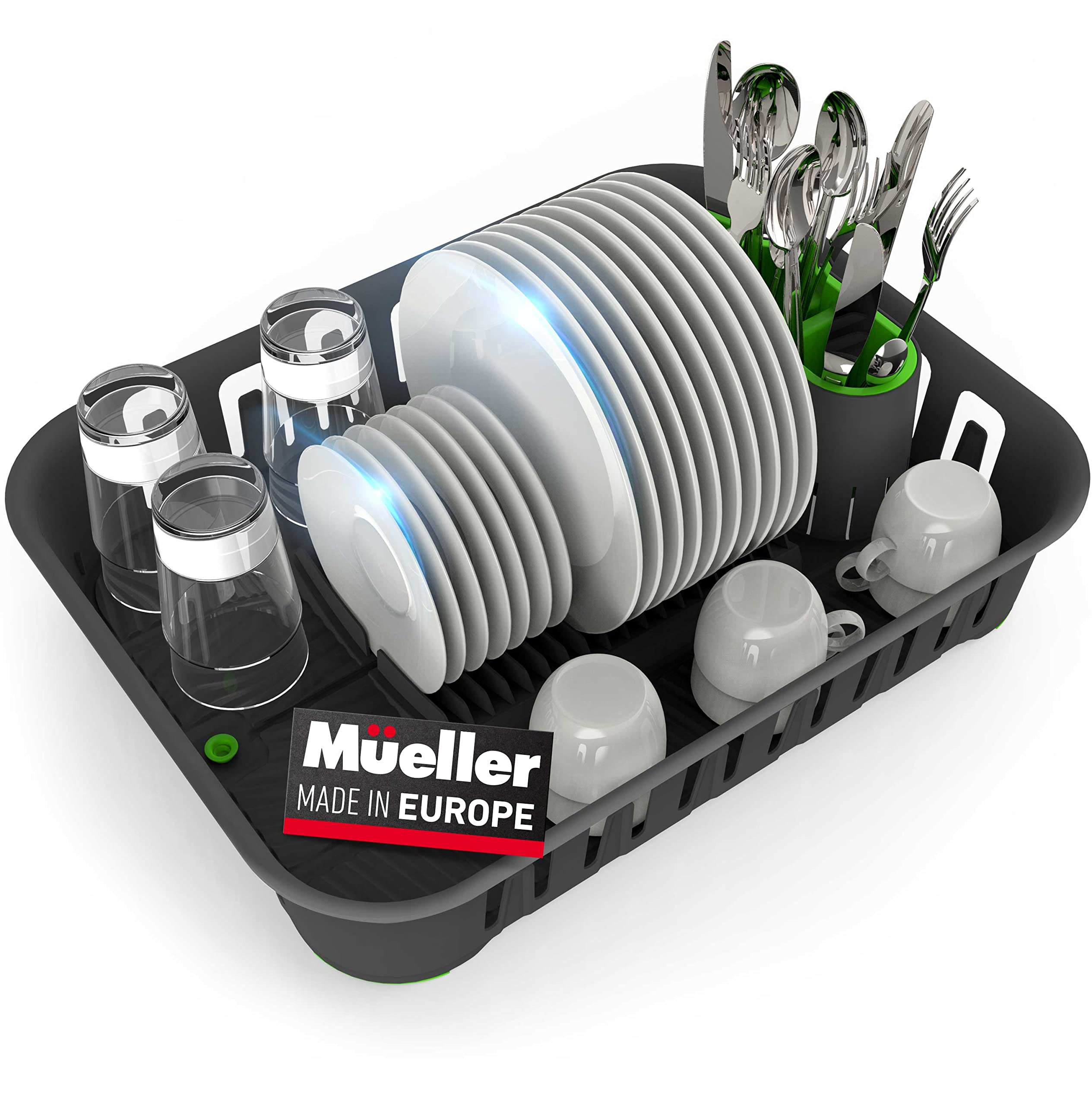 Premium Mueller Dish Rack for Kitchen Counter - European Made Stainless Steel Dish Drying Rack with Utensil Holder (19