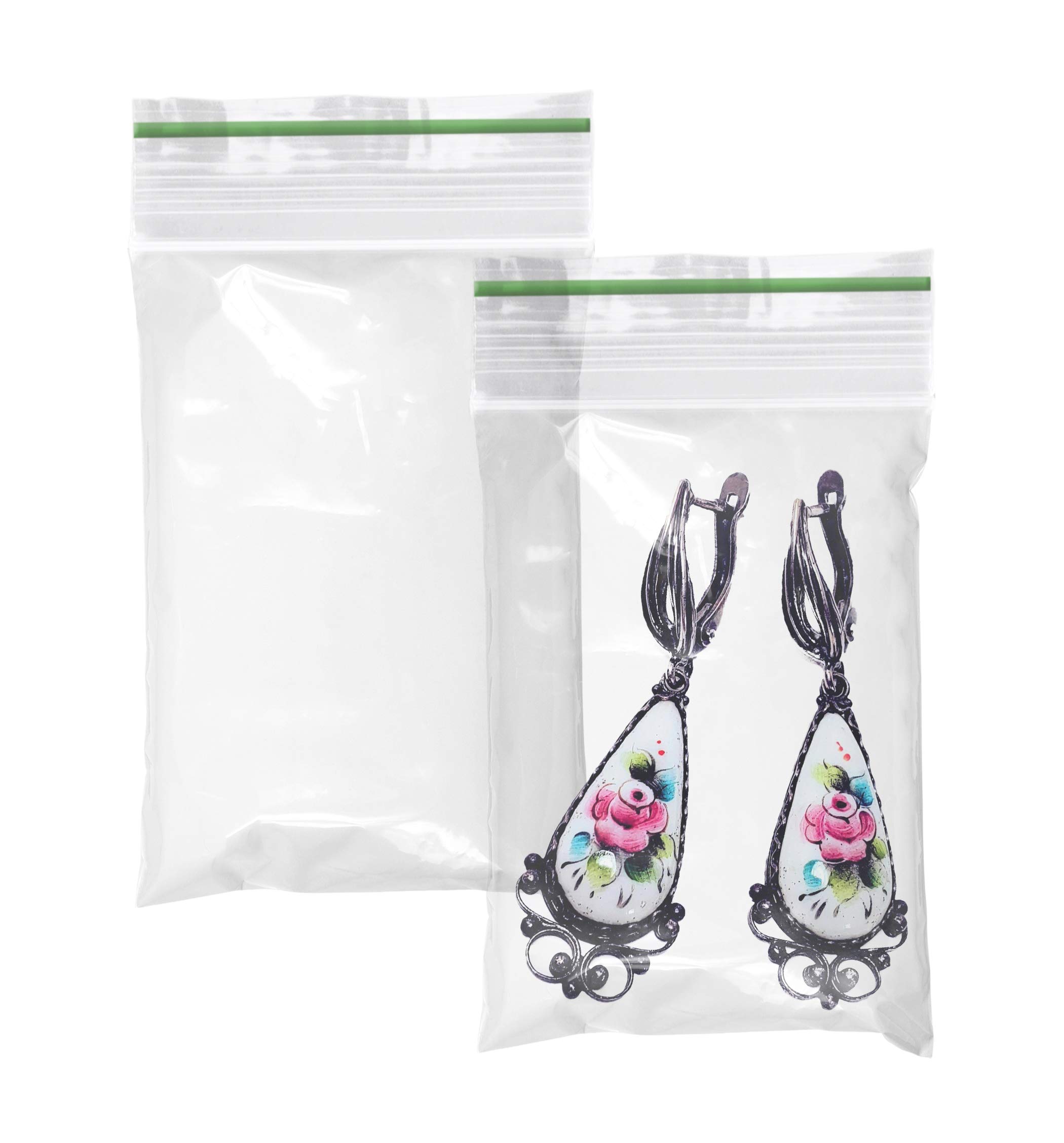 APQ Greenline Clear Zipper Bags 2x3 Inches - 100 Pack Resealable Plastic Storage Bags (2 Mil Thick) | Waterproof Small Parts Organizer Bags for Jewelry, Crafts, Office Supplies & Travel Essentials | Perfect for Business Packaging, Home Organization & DIY Projects