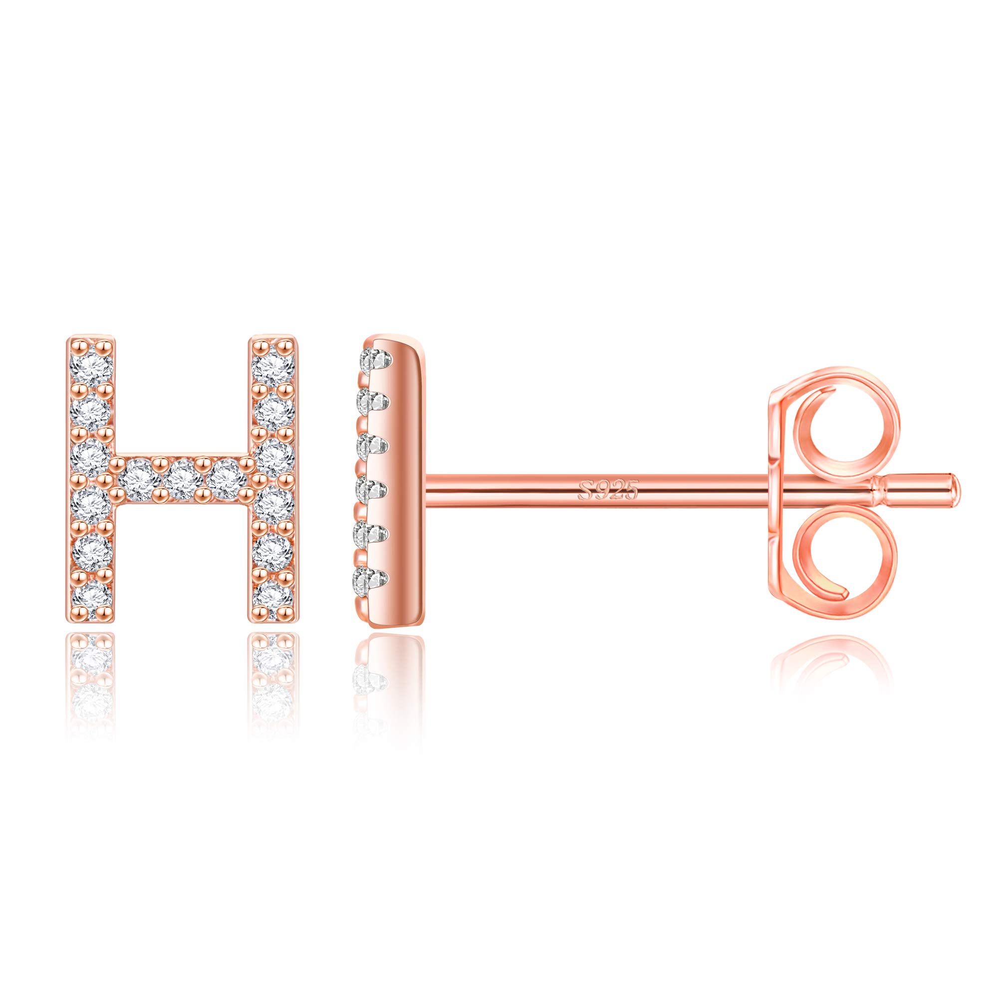 MONOOC Initial Stud Earrings for Women & Girls - Hypoallergenic S925 Sterling Silver Cubic Zirconia Letter Earrings | Birthday Gifts, Everyday Wear, Party Jewelry for Kids & Teens