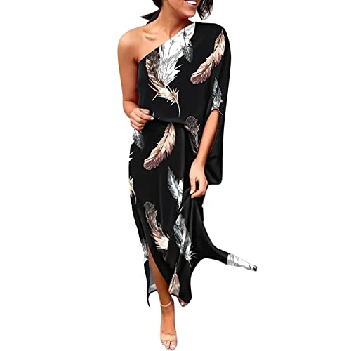 Women's Floral Print One Shoulder Ruched Short Dress with Butterfly Sleeves & Asymmetrical Hem - Black Party Dress (XL) | Perfect for Cocktail Parties, Date Nights & Summer Events