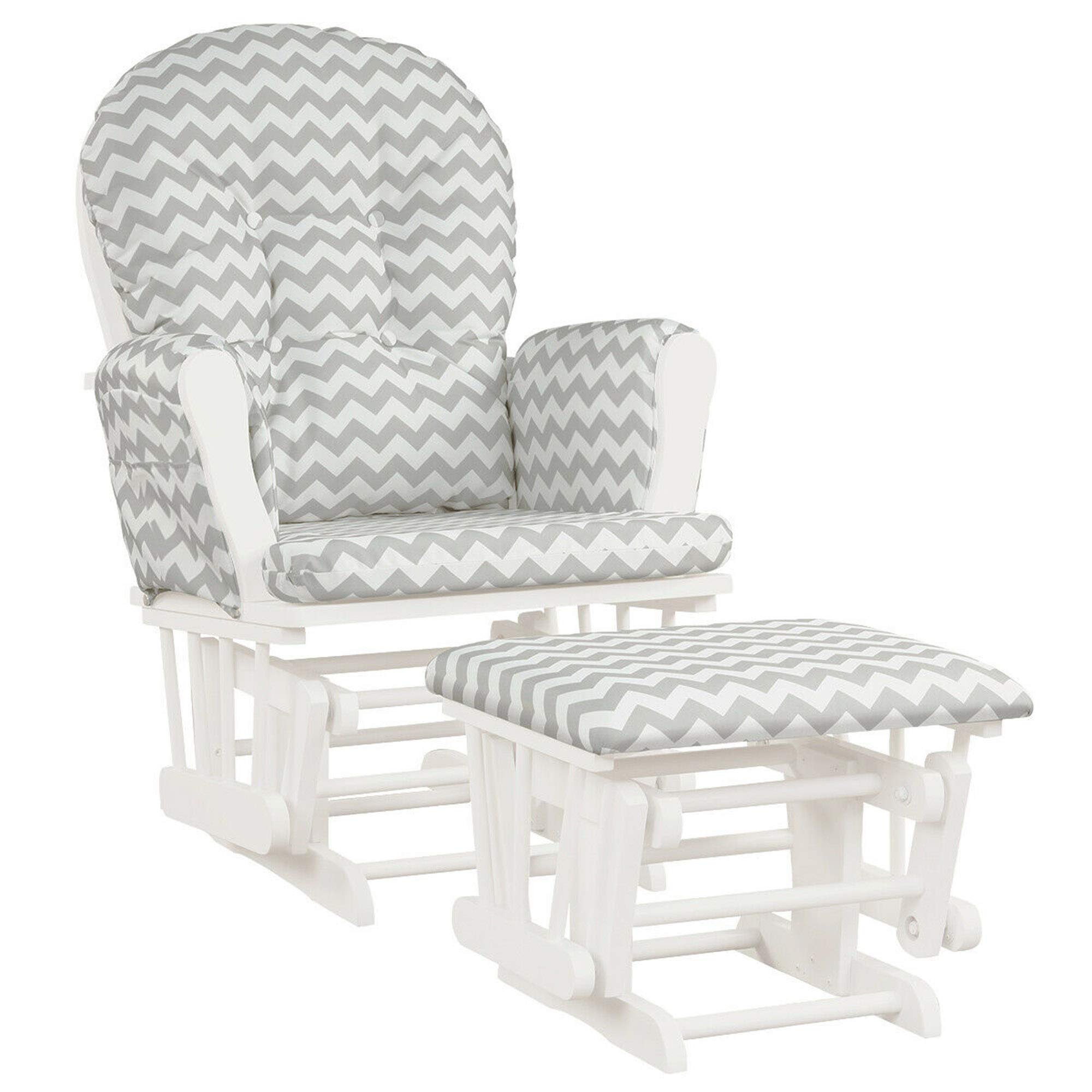 DORTALA Baby Glider Rocker with Ottoman Set - Adjustable Multi-Position Nursery Chair with Removable Washable Upholstery, Smooth Rocking Motion for Nursing, Feeding & Reading - Grey & White Color for Nursery, Bedroom or Living Room