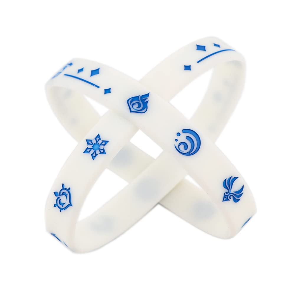 2 Pack Anime Cartoon White Silicone Bracelets - Trendy Rubber Bangle Wristbands for Sports & Couples Gifts | Perfect for Cosplay, Gym Workouts, and Matching Couple Accessories
