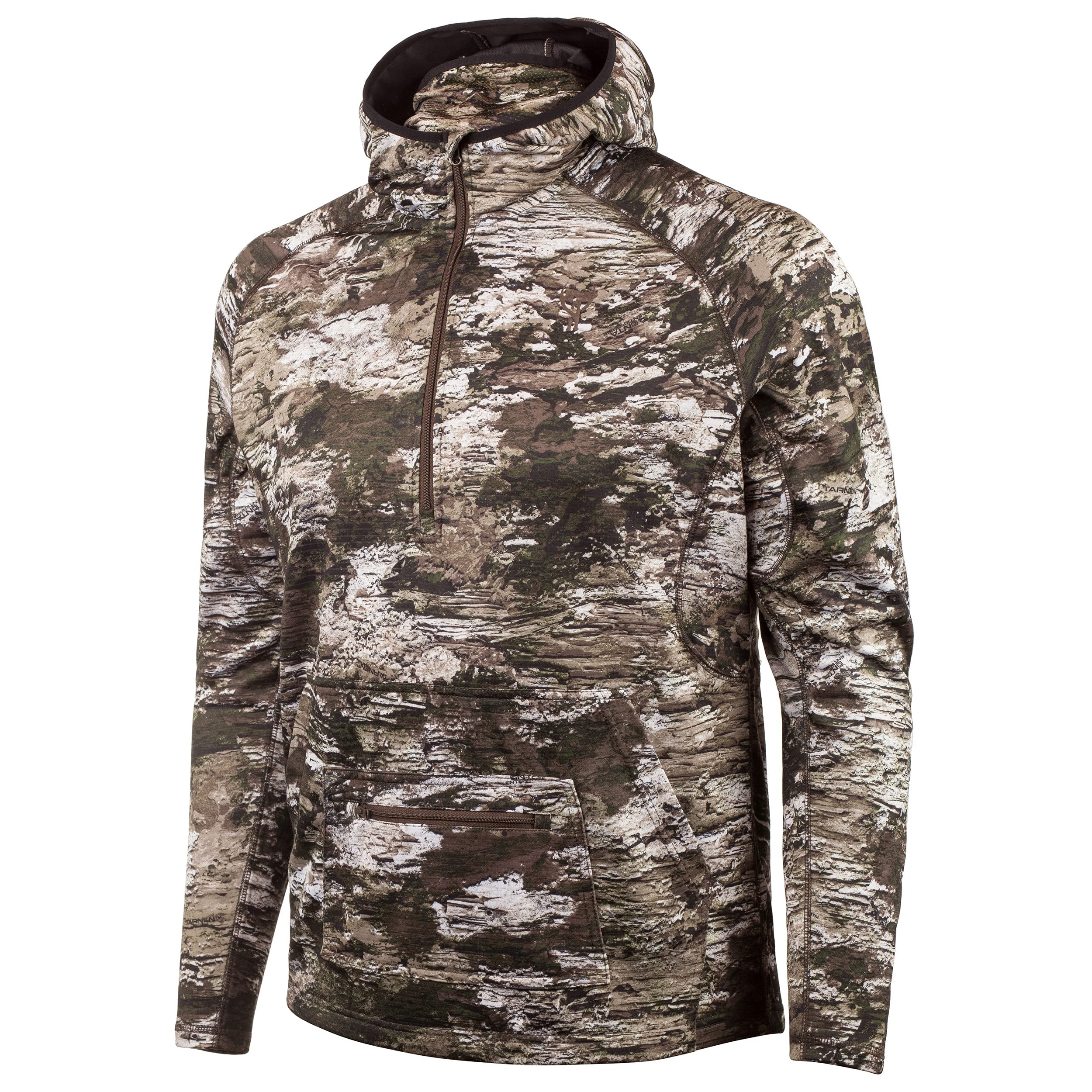 Huntworth Men's Half Zip Hunting Hooded Pullover with Face Mask - Lightweight Camo Jacket for Outdoor Hunting & Hiking - Perfect for Cold Weather & Tactical Adventures