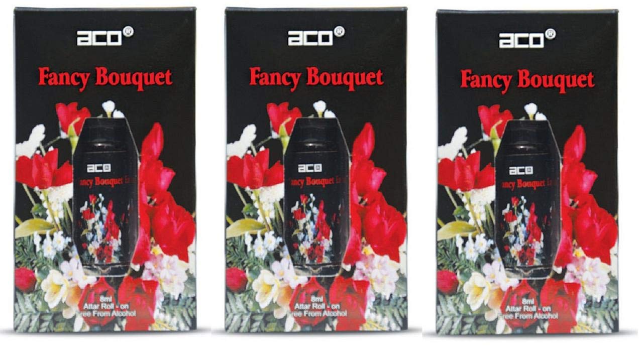 ACO Perfumes Fancy Bouquet Alcohol-Free Roll-On Attar - 8ml Each (Pack of 3) | Long-Lasting Fragrance Oil for Women & Men | Perfect for Daily Wear, Office, Dates & Special Occasions