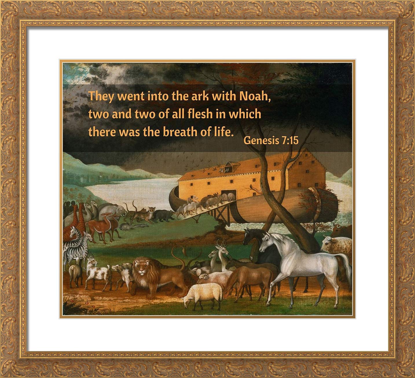 Gold Framed Bible Verse Art Print - Genesis 7:15 for Home & Office Decor