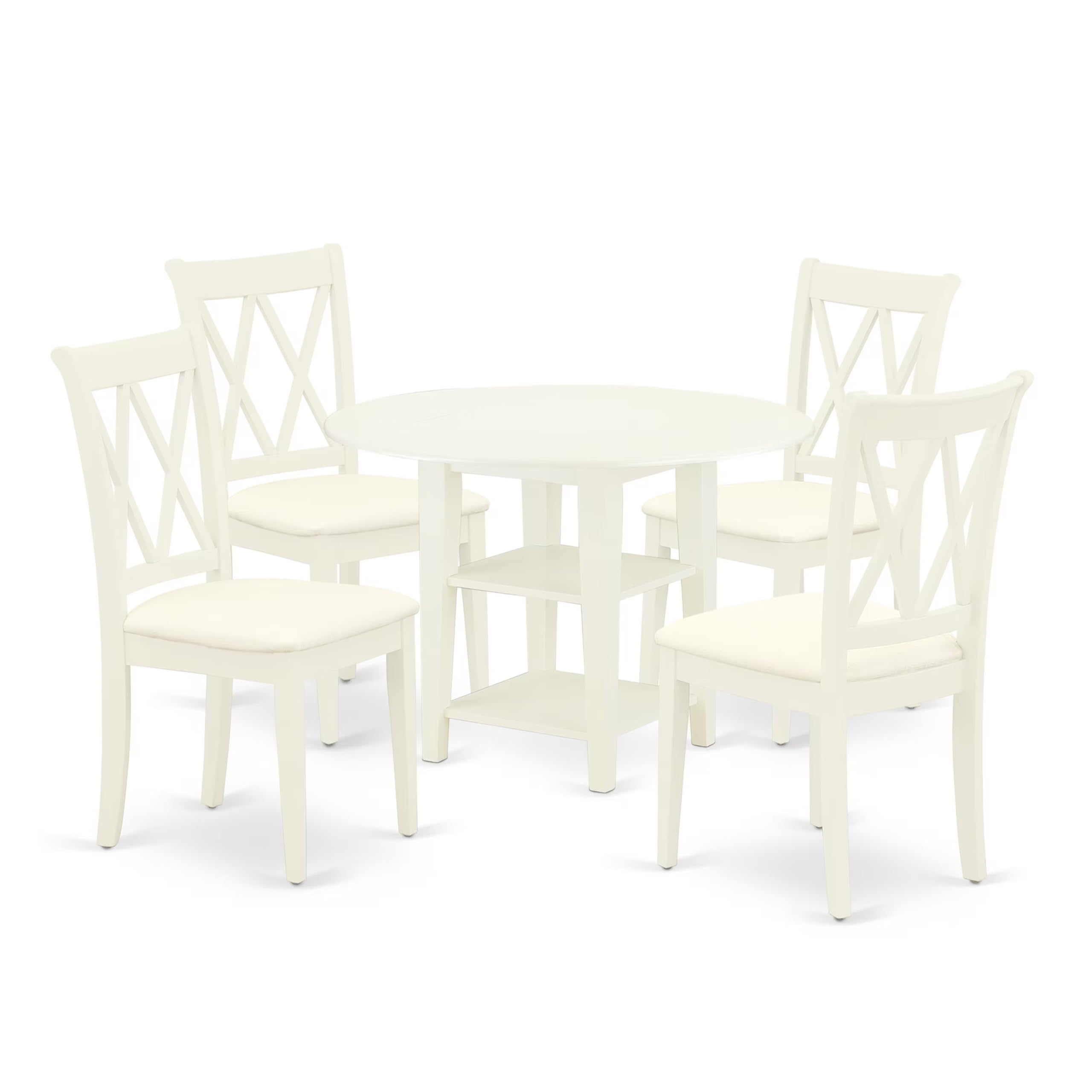 East West Furniture 5-Piece Round Dining Table Set with Dropleaf & Shelves, 4 Upholstered Linen Fabric Chairs, 42x42 Inch, Linen White - Perfect for Small Kitchens, Breakfast Nooks & Cozy Dining Spaces