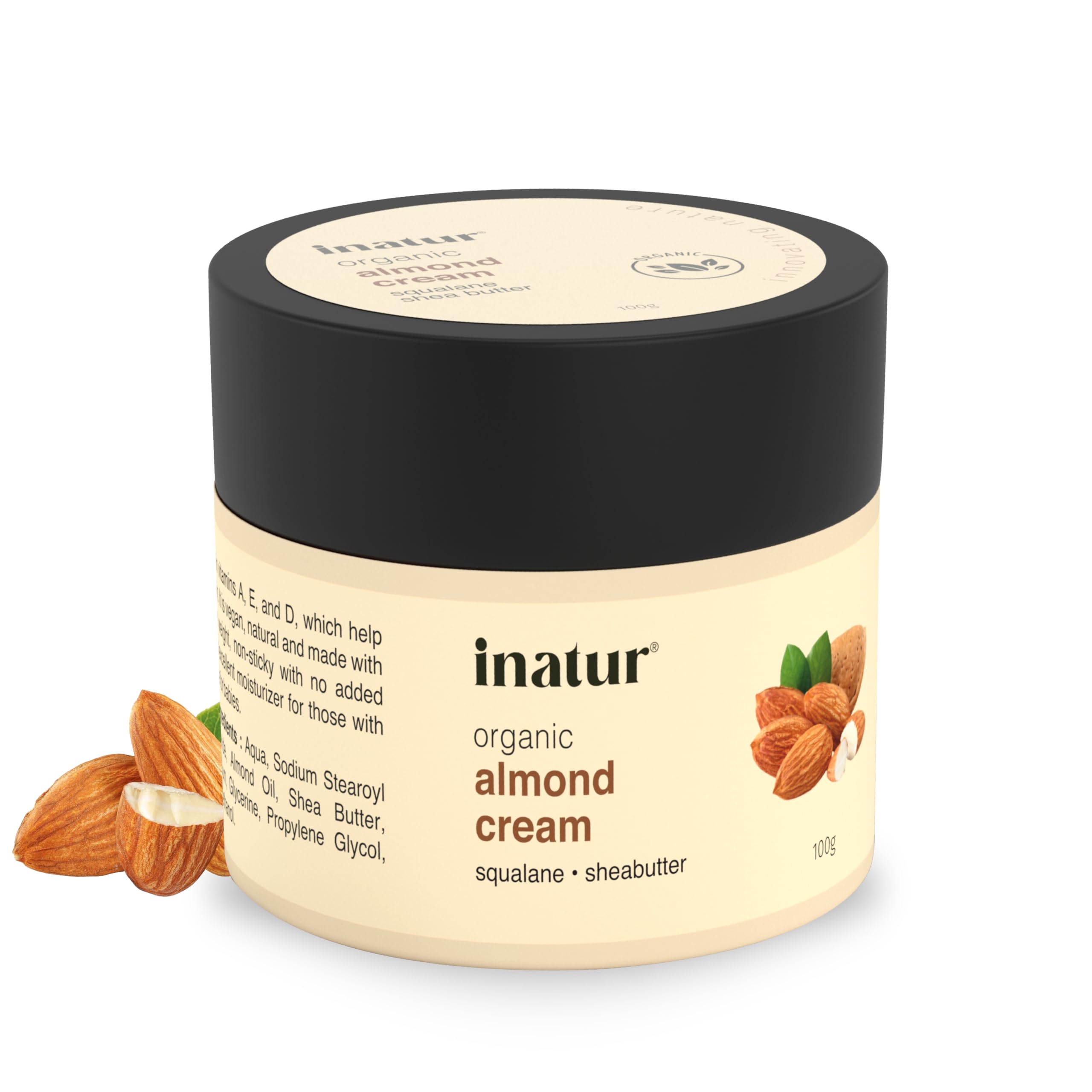Inatur Almond Cream 100g - Deep Nourishing Face Moisturizer for Dry Skin | Hydrating Winter Care for Men & Women | Soothes, Revitalizes & Softens Skin | Ideal for Intense Moisture & Skin Repair | Perfect for Night Routine, Travel Skincare & Daily Hydration