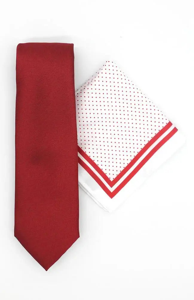 Classic Red Necktie and Pocket Square Set by L A Smith - Perfect for Weddings, Business Meetings & Formal Events