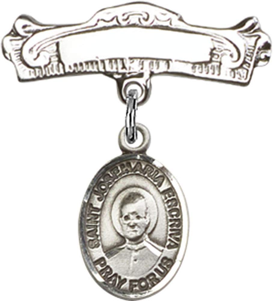 Sterling Silver Baby Badge with St. Josemaria Escriva Charm - Handcrafted Religious Jewelry for Christening & Baptism Gifts | Elegant Arched Polished Pin for Newborn Blessings & Catholic Traditions - Made in USA
