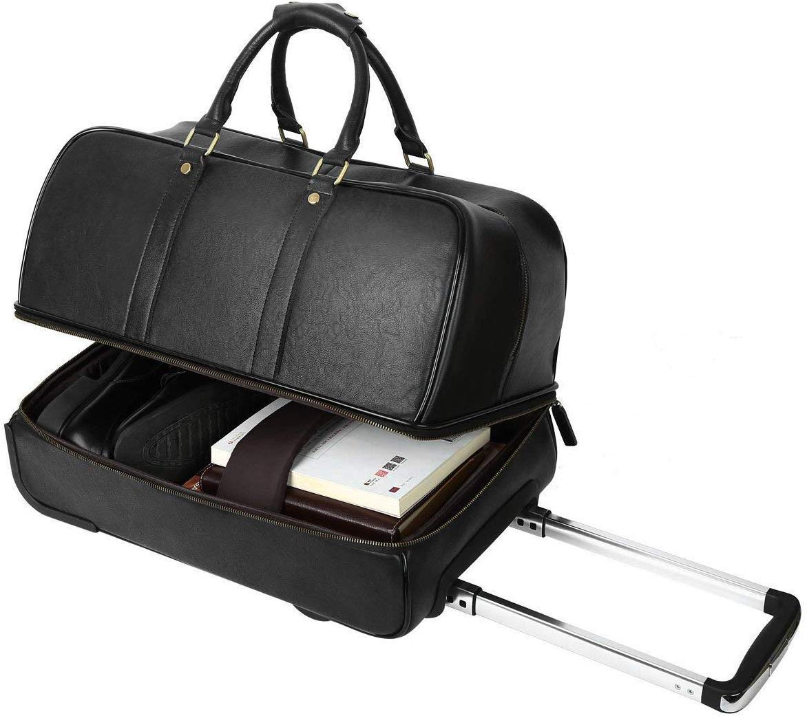 Premium Leather Travel Duffle Bag - Weekender Overnight Bag with Wheels for Business & Leisure Trips | Ideal for Gym, Camping & Weekend Getaways