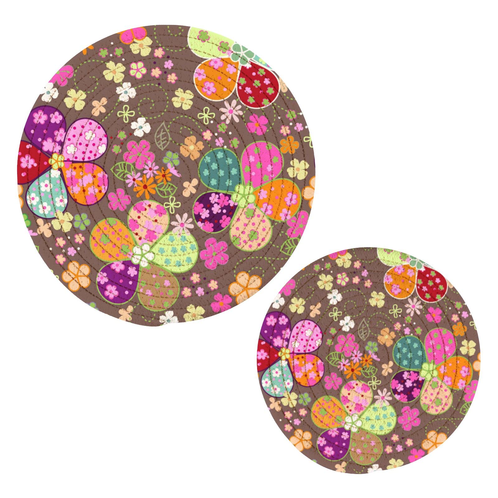 Kigai Easter Eggs Flower Pot Holders - Set of 2 Round Cotton Heat Resistant Kitchen Potholders & Hot Pads for Cooking, Baking, and Serving | Perfect for Easter Decor, Holiday Kitchen Gifts, and Everyday Cooking Protection