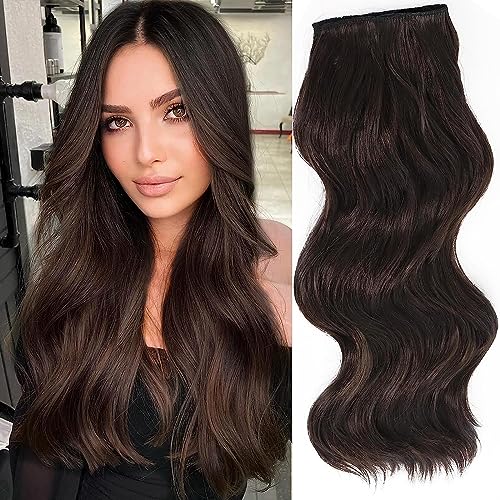 El Cabell Dark Brown 24 Inch Long Wavy Hair Extensions with Secure Clips - Chocolate Brown Natural Curly Hairpieces for Women & Girls | Perfect for Parties, Weddings, Cosplay & Daily Styling