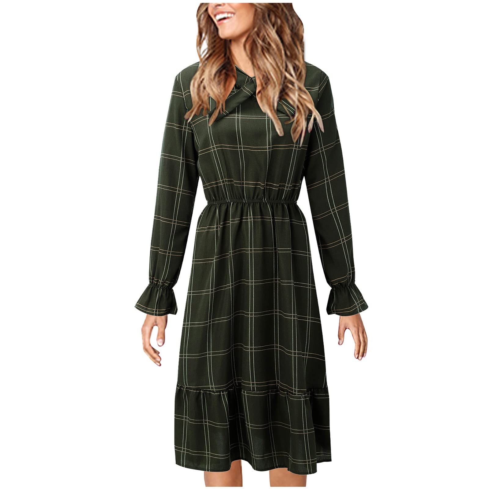 YUSDEE Women's Floral Printed Long Sleeve Ruffle Midi Dress - Elegant Casual Summer Dress for Women | Perfect for Beach Vacations, Date Nights & Office Wear