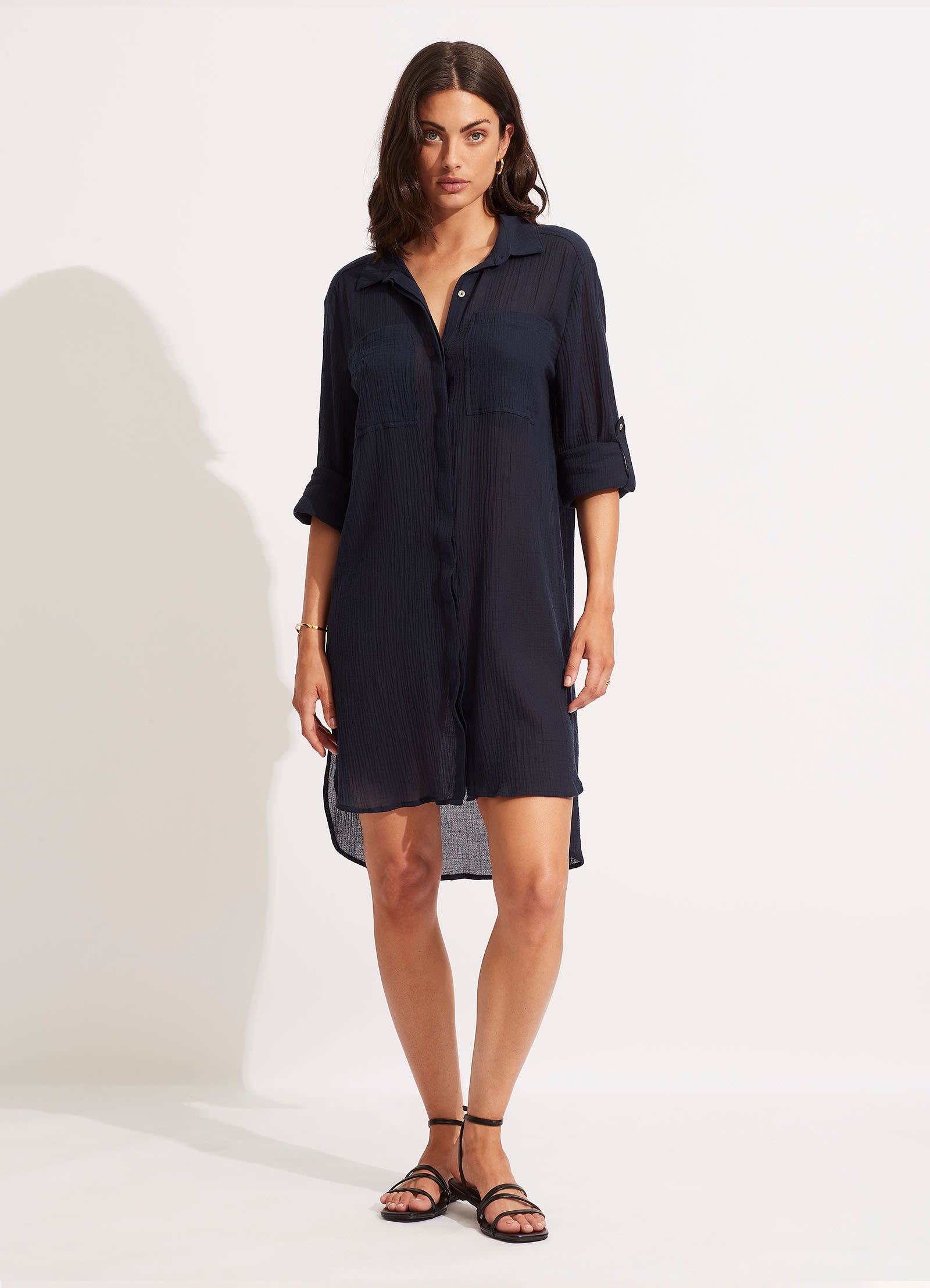Crinkle Twill Beach Shirt for Men & Women - Comfortable Indigo Casual Shirt for Summer Vacation, Beach Outings & Tropical Getaways