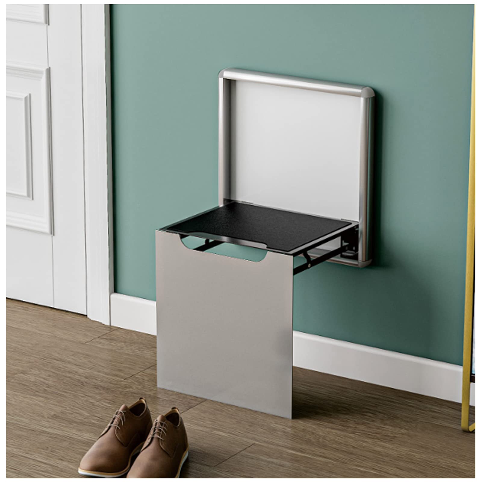 Modern Folding Shower Seat Bench - 300kg Capacity Silver Wall Mounted Bath Stool for Elderly & Disabled | Space-Saving Foldable Shoe Changing Stool for Small Bathrooms, Pool Decks & Porches
