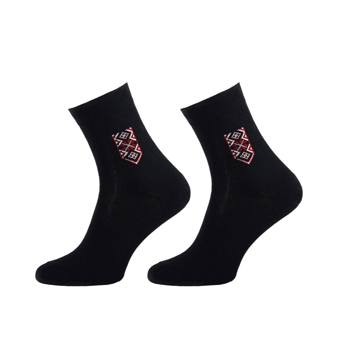 Men's Cotton Black Embroidery Ornament (Vyshyvanka) Crew Socks - Soft Breathable 2-Pack with Cotton Fibers | Perfect for Ukrainian Heritage Events, Casual Wear & Gift Giving