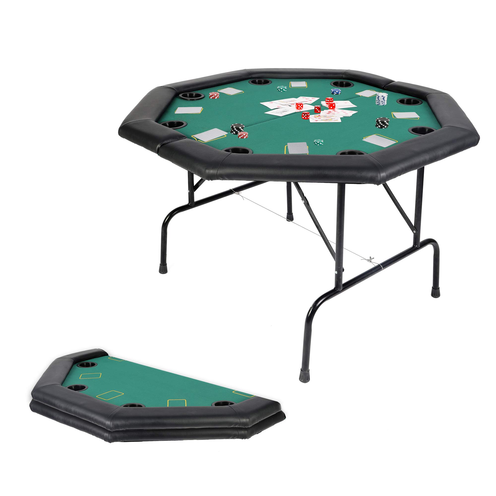 Dporticus Folding Poker Table Top - Texas Hold'em Casino Style Poker Set with Cup Holders & Chip Tray - Portable Card Game Table for Home Parties, Game Nights & Casino Events