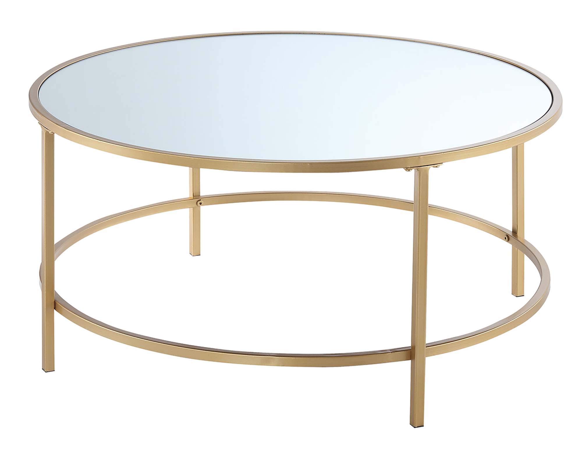 Gold Coast Round Coffee Table with Mirrored Top & Gold Frame - Modern Accent Table for Living Room, Lounge, or Bedroom Decor