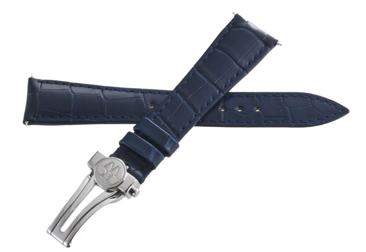 Raymond Weil 18mm Navy Blue Leather Watch Band with Silver Stainless Steel Deployment Buckle - TO8776 2.13 | Replacement Strap for Luxury Watches, Perfect for Business, Formal Occasions & Everyday Wear
