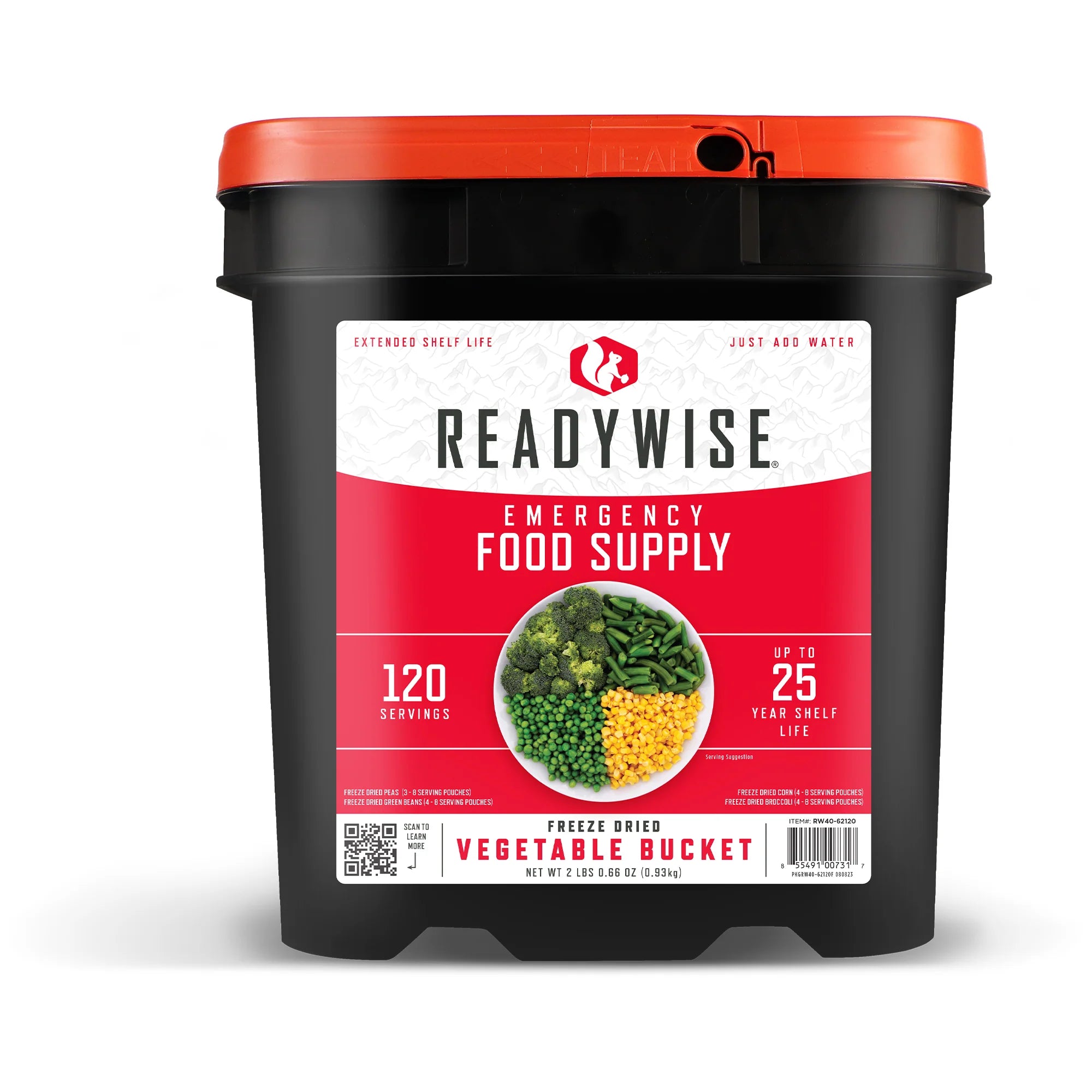 ReadyWise 120 Serving Emergency Food Supply - Freeze Dried Vegetable Bucket (12 Pack) | Long Term Storage, Camping & Survival Prep