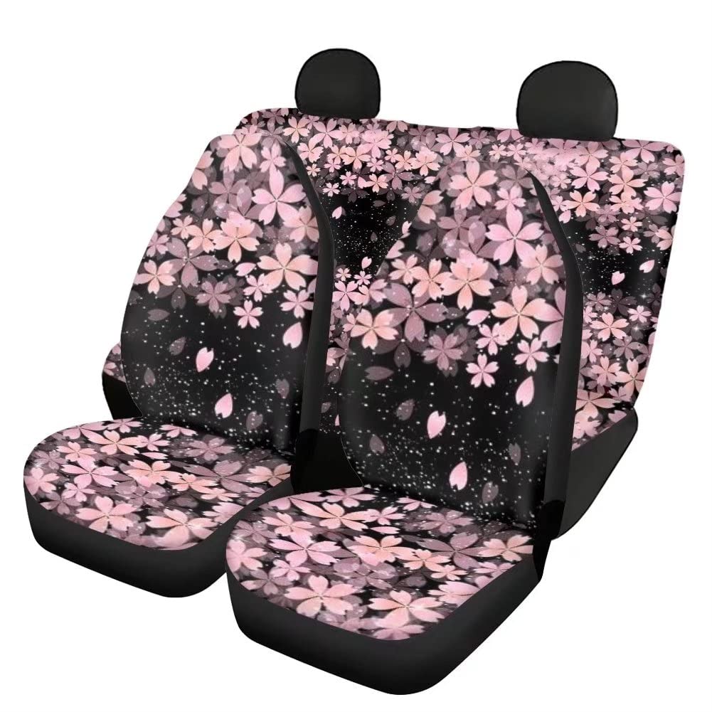 Youngerbaby Blossom Sakura Pink Cherry Blossom Car Seat Covers Set - 4 Piece Pet-Friendly Front & Rear Seat Protectors with Backrest & Bench Covers - Soft Floral Auto Accessories for Cars, SUVs & Trucks | Perfect for Daily Commute, Road Trips & Pet Travel