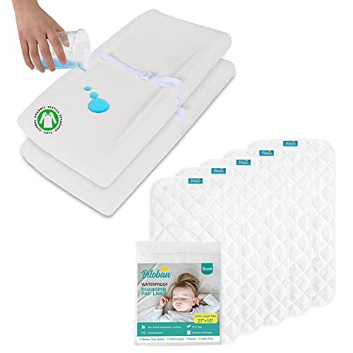 2 Pack Waterproof Changing Pad Covers & 5 Pack Soft Changing Pad Liners - Baby Diaper Changing Essentials for Nursery, Travel & On-the-Go Use