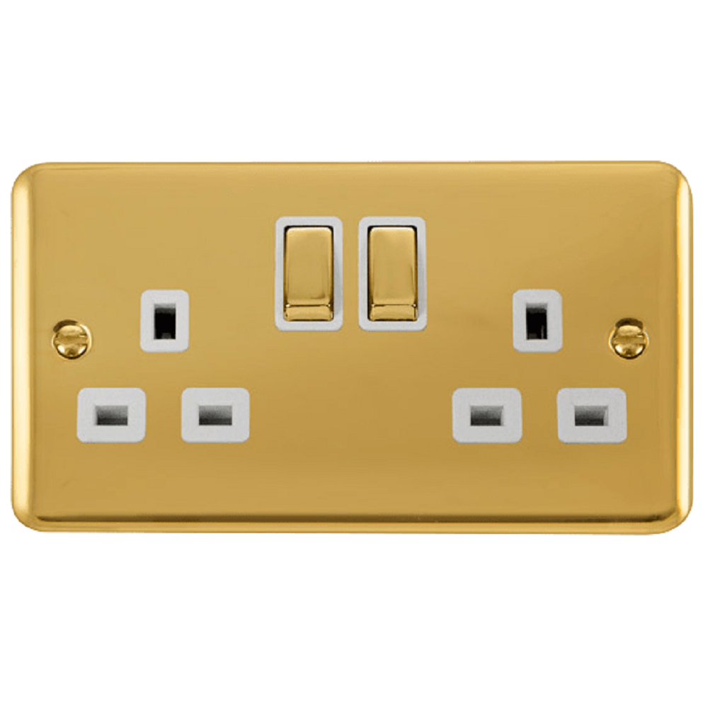 Click Deco Plus Polished Brass 13A Double Socket DPBR536WH - Premium Electrical Outlet for Home & Office Decor | Perfect for Living Rooms, Bedrooms & Modern Interior Design